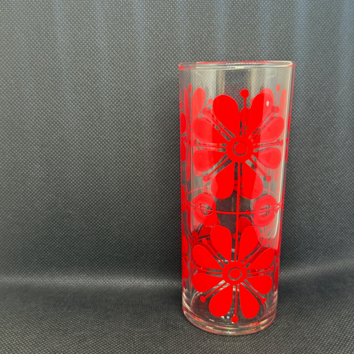 【昭和懷舊風】大花花紋 高身玻璃杯 5色5個套裝(深紅色)