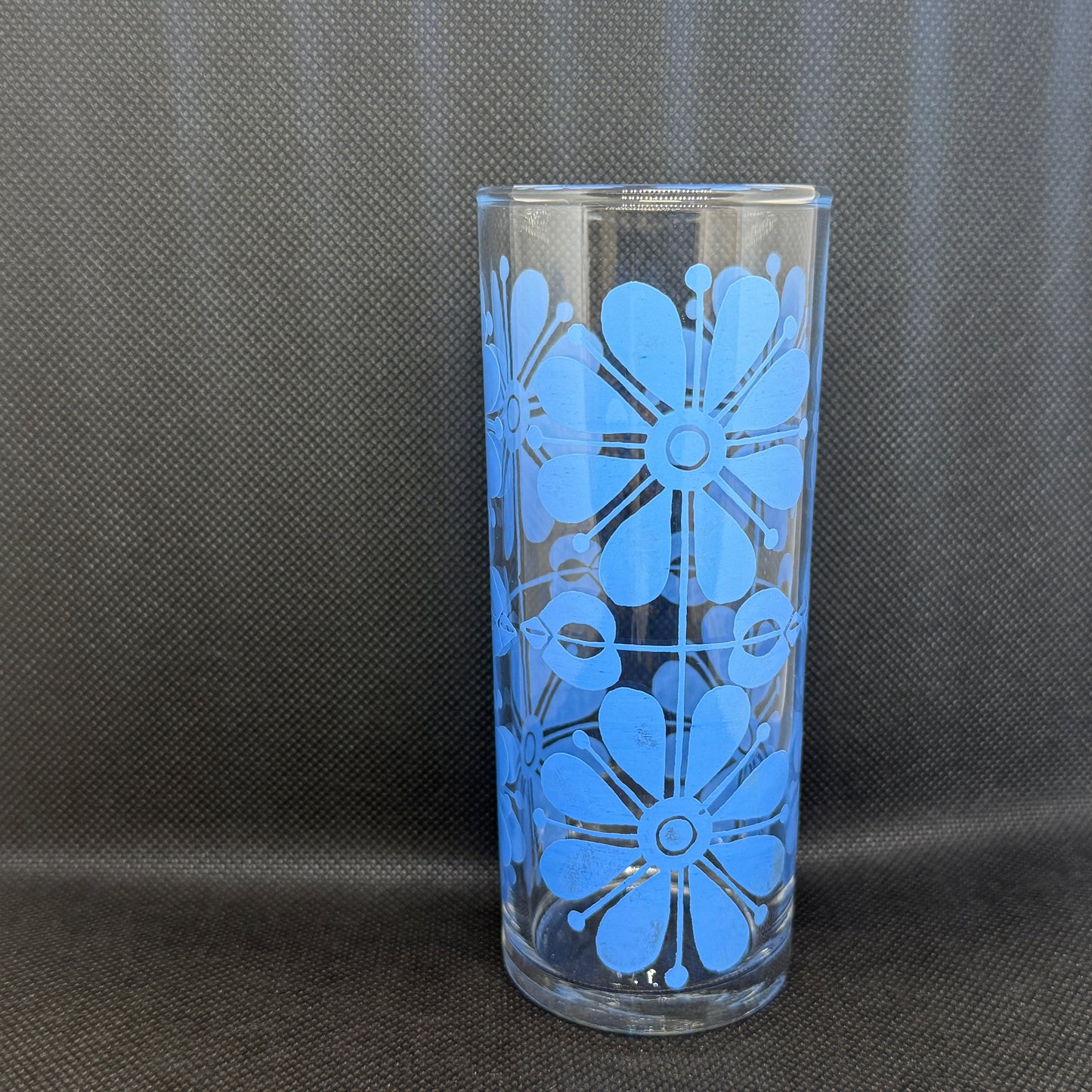 【昭和懷舊風】大花花紋 高身玻璃杯 5色5個套裝(淺藍色)