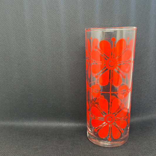 【昭和懷舊風】大花花紋 高身玻璃杯 5色5個套裝（紅色）