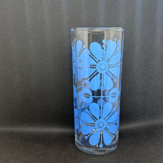 【昭和懷舊風】大花花紋 高身玻璃杯 5色5個套裝（淺藍色）
