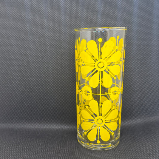 【昭和懷舊風】大花花紋 高身玻璃杯 5色5個套裝（黃色）
