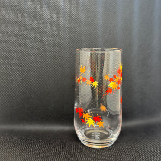 昭和時代 - 復古風格杯子 紅黃橙楓葉圖案 中高玻璃杯