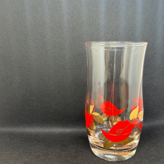 昭和時代 - 復古風格杯子 紅黃色茶花圖案 中高玻璃杯