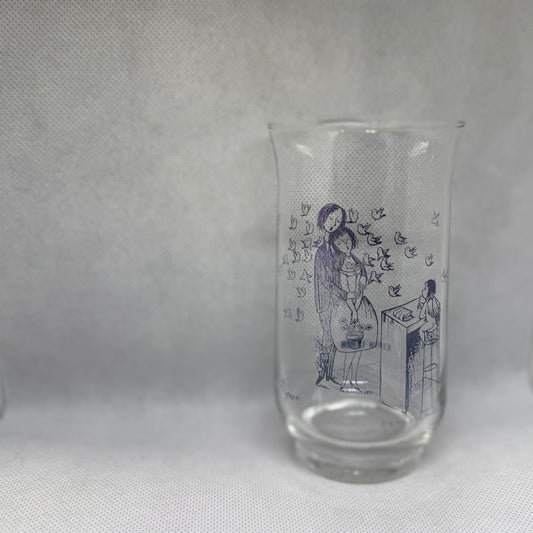 昭和時代 - 高身玻璃杯 Kirin Lemon 情侶公仔圖案（紫藍色）