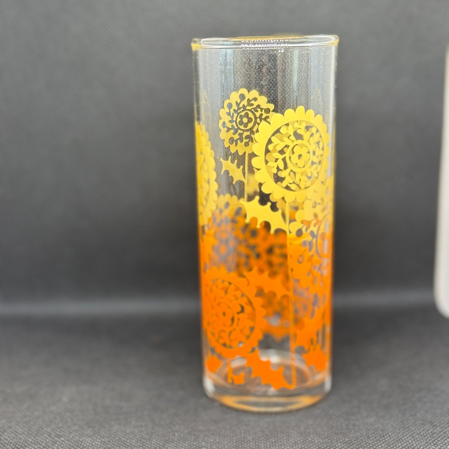 昭和時代 - Lovely佐佐木玻璃 高身玻璃杯 黃橙花 圖案 （1盒5隻）