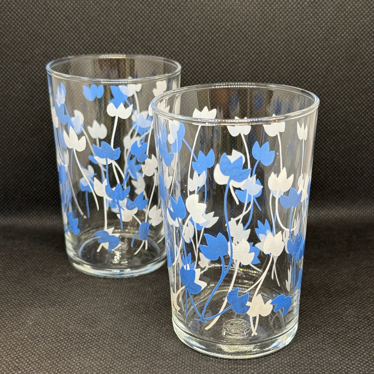 昭和時代 - 佐佐木玻璃 中高玻璃杯 藍白小花 圖案（1盒6隻）